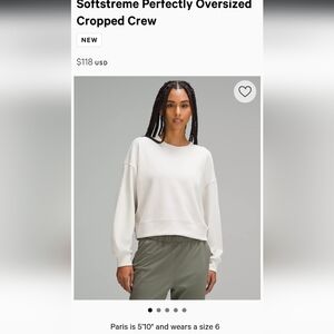 Lululemon Softstreme Perfectly Oversized Cropped Crewneck - Size 2 - White Opal